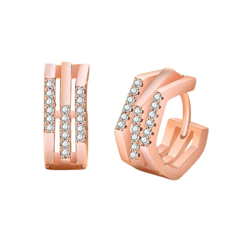 DRIARA 093 Rose Gold-Plated American Diamond Studded Korean Hoop Earrings | Lightweight & Anti-Tarnish Elegant Daily Wear Hoops