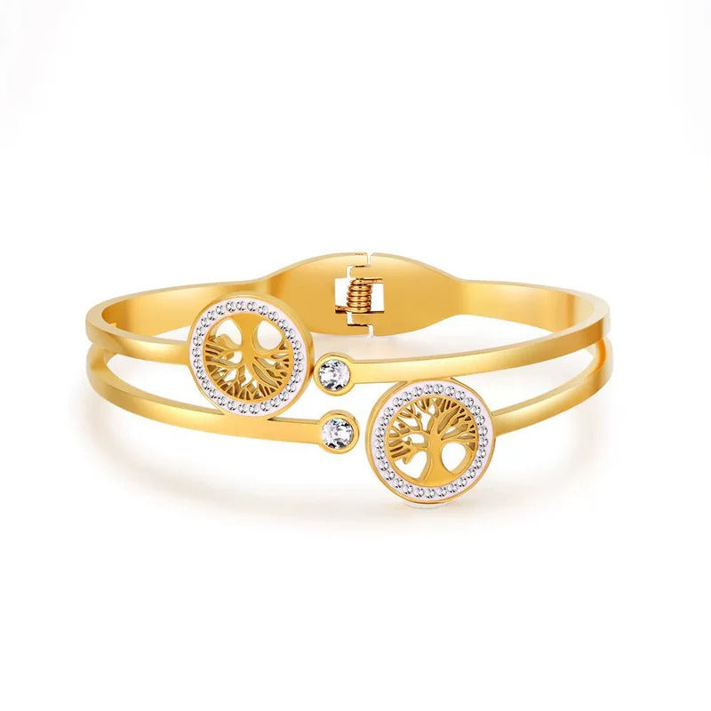 Driara 072 Golden Double Stone Openable Bracelet for Women & Girls | Premium Anti-Tarnish | Korean Party Wear Jewellery