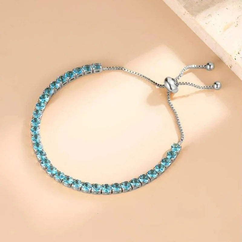 DRIARA 0186  Silver Plated Blue CZ Stone Adjustable Bracelet | 4 MM Stone Elegant Tennis Style Bracelet for Women & Girls