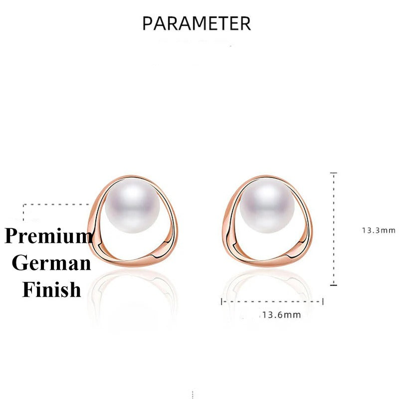 DRIARA 91 Rose Gold-Plated Triangle Pearl Stud Earrings | Minimal Korean Style | Lightweight & Anti-Tarnish
