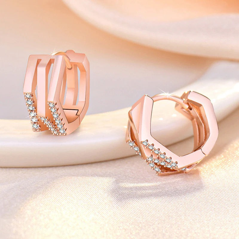 DRIARA 093 Rose Gold-Plated American Diamond Studded Korean Hoop Earrings | Lightweight & Anti-Tarnish Elegant Daily Wear Hoops