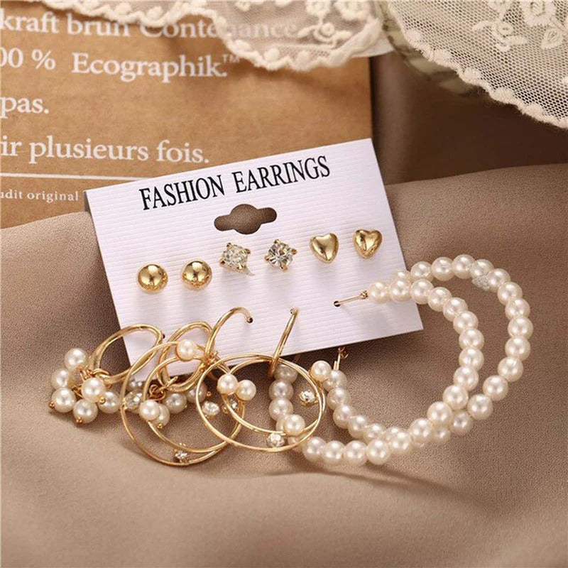 Driara 0125 6-Pair Pearl, Heart & Gold Hoop Earring Combo | Premium Studs & Hoops Set for Women & Girls