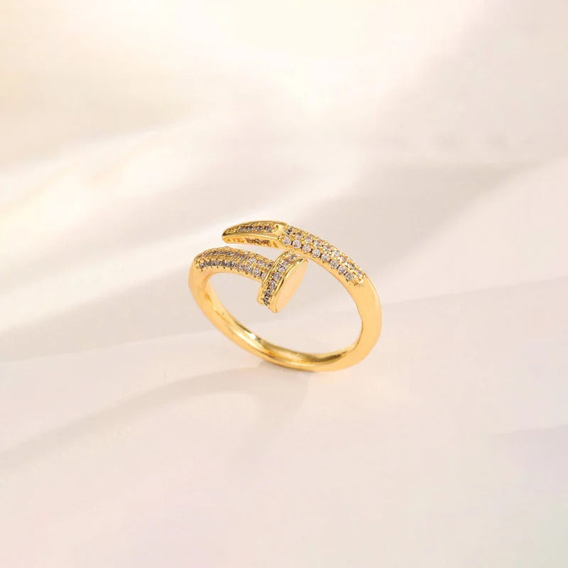 DRIARA 097 Gold-Plated Twisted Band AD Stone Adjustable Ring for Women | Elegant Korean Style | Daily Wear Jewellery