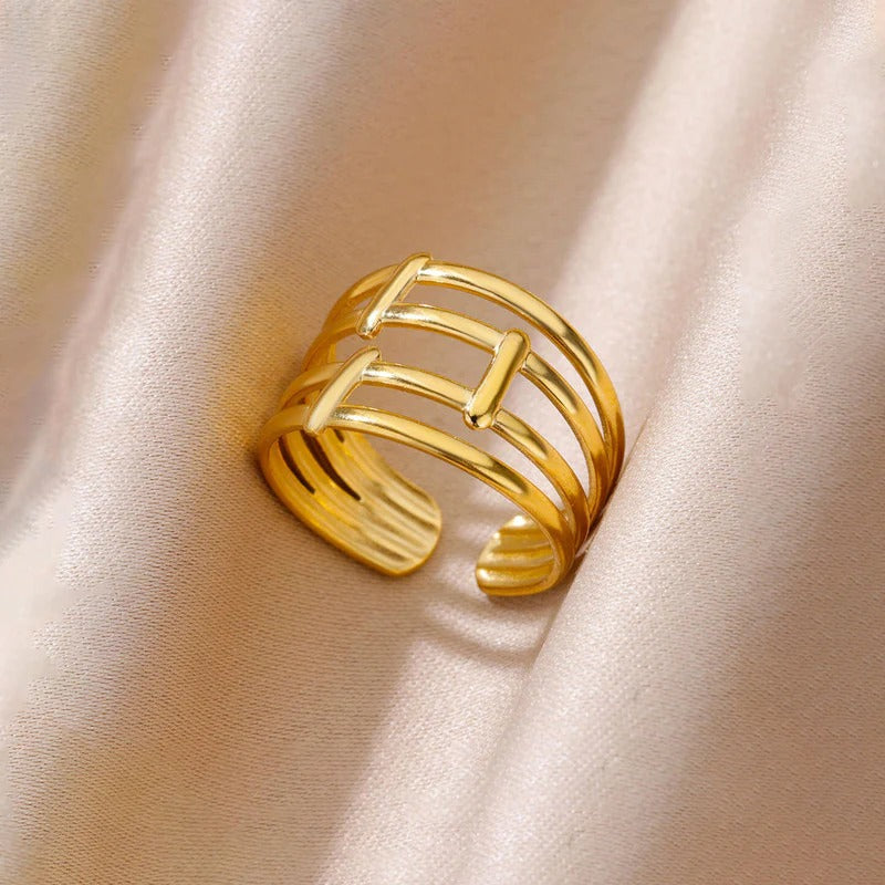 Driara 054 Golden Adjustable Multi-Layer Designer Ring for Women & Girls | Korean Style Open Ring | Trendy Daily & Party Wear Jewellery