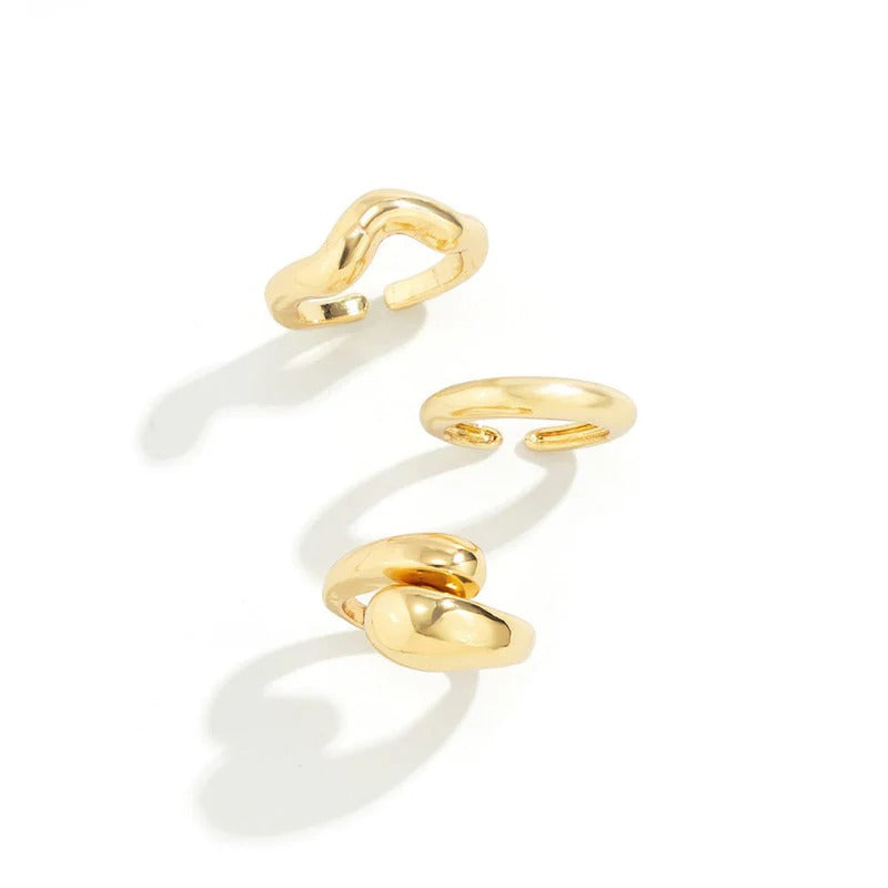 Driara 0141 Gold Plated Bold & Smooth Stackable Ring Set | Adjustable Finger Rings Combo (Set of 3)