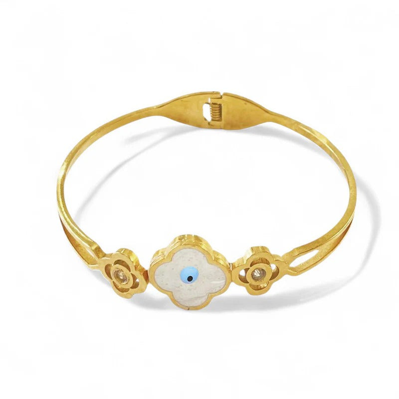 Driara 070 Golden Evil Eye Protection Bangle Bracelet for Women & Girls | Korean Trendy Design | Anti-Tarnish Adjustable Fashion Jewellery