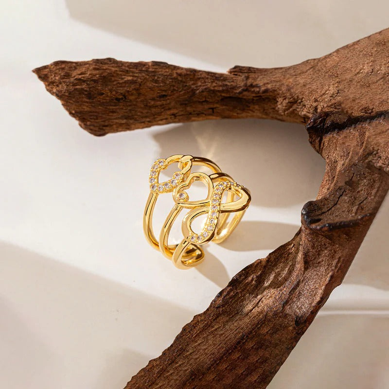 Driara 066 Golden Infinity Adjustable Ring for Women & Girls | Stone Studded Stylish Korean Ring | Anti-Tarnish Fashion Jewellery