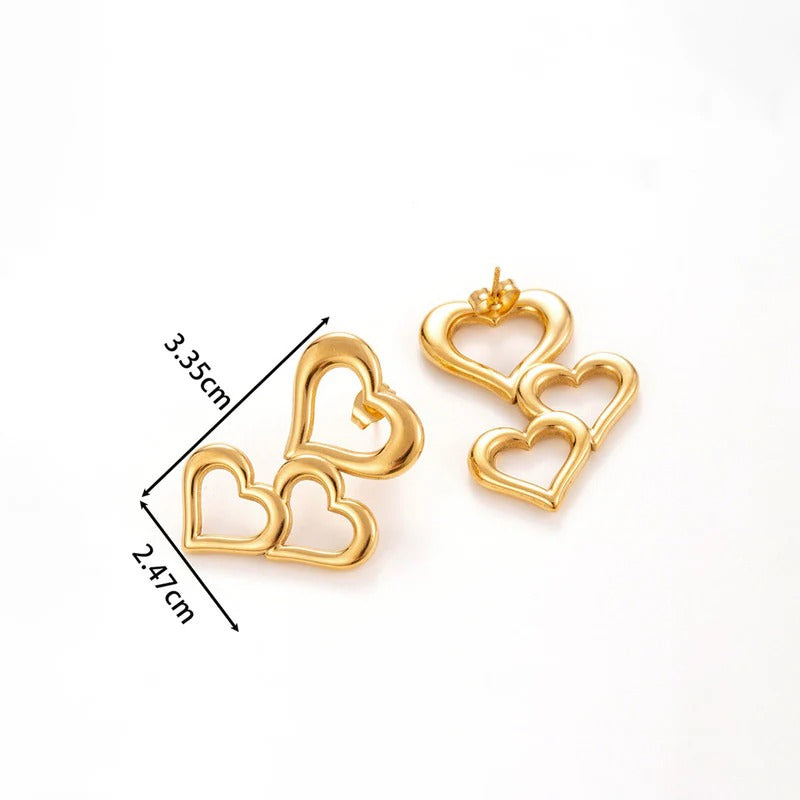 Driara 058 Double Heart Golden Stud Earrings for Women & Girls | Korean Minimal Layered Heart Design | Lightweight Anti-Tarnish Daily Wear Earrings