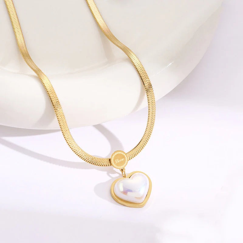 Driara 052  Premium Golden Heart Pendant Necklace for Women & Girls | Flat Snake Chain | Korean Stylish Daily & Party Wear Jewellery