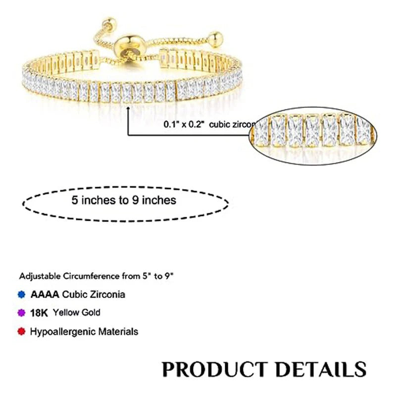 DRIARA 0192  Gold Plated 5×2.5mm CZ Tennis Bracelet for Women & Girls | Adjustable Diamond Look Bracelet