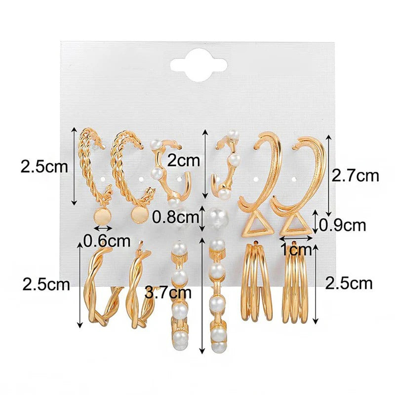 Driara 0127  9-Pair Gold & Pearl Hoop Earring Combo | Premium Studs & Hoops Set for Women & Girls