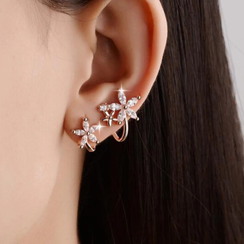DRIARA 094 Rose Gold-Plated Triple Star American Diamond Stud Earrings | Korean Style | Lightweight & Anti-Tarnish