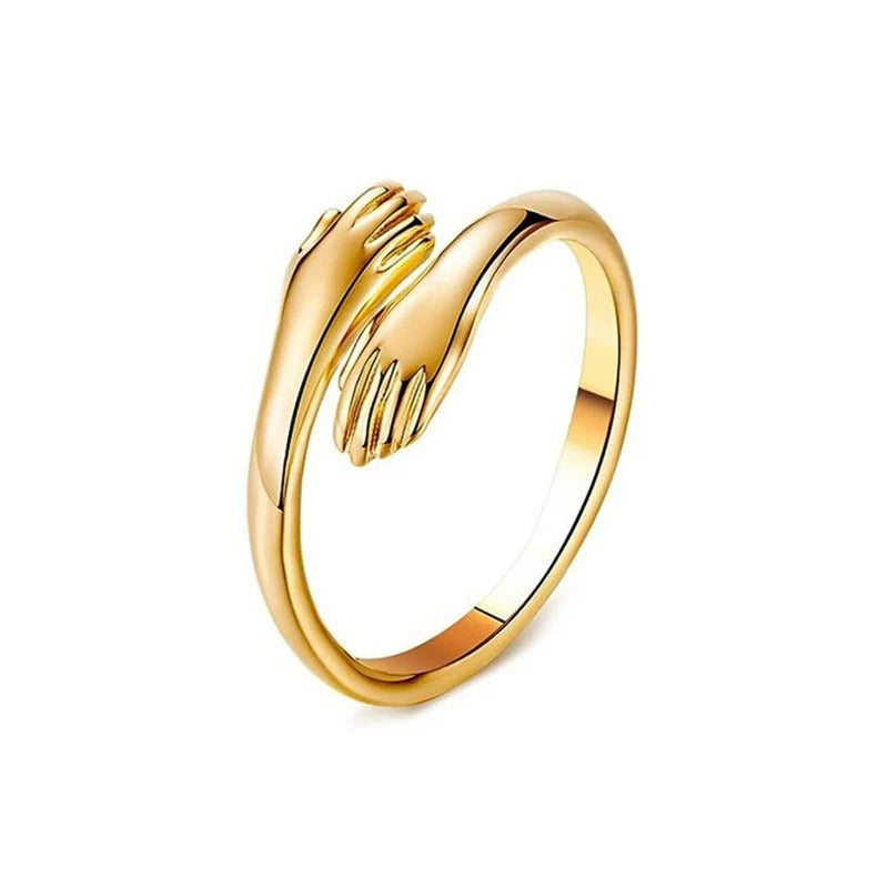 DRIARA 0179  Gold Plated Hug Design Adjustable Finger Ring | Cute Romantic Hug Ring for Women & Girls