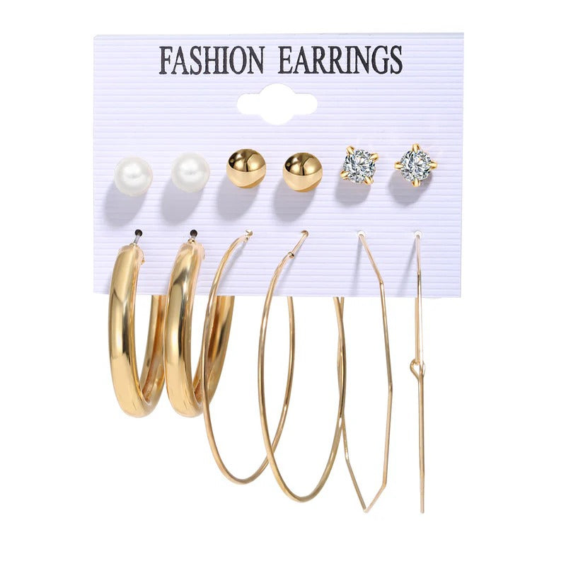 Driara 0120 6-Pair AD, Pearl & Gold Hoop Earring Combo | Premium Studs & Hoops Set for Women & Girls