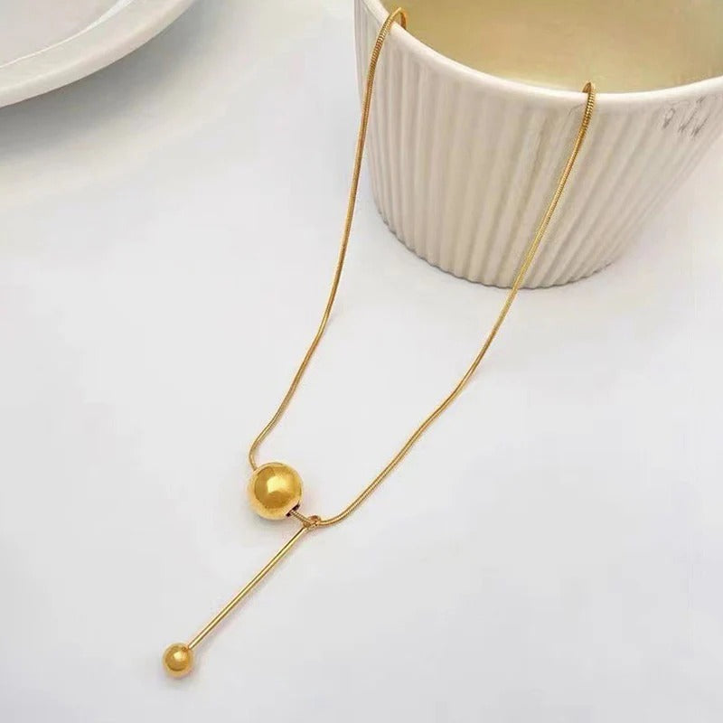 Driara 019 Gold Plated Minimal Ball Pendant Necklace for Women & Girls – Korean Style Elegant Chain