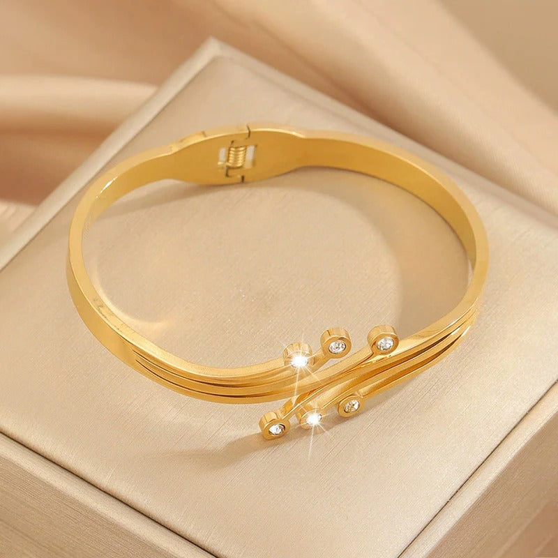 Driara 071 Golden Multi-Layer Zircon Bangle Bracelet for Women & Girls | Premium Anti-Tarnish | Korean Party Wear Jewellery