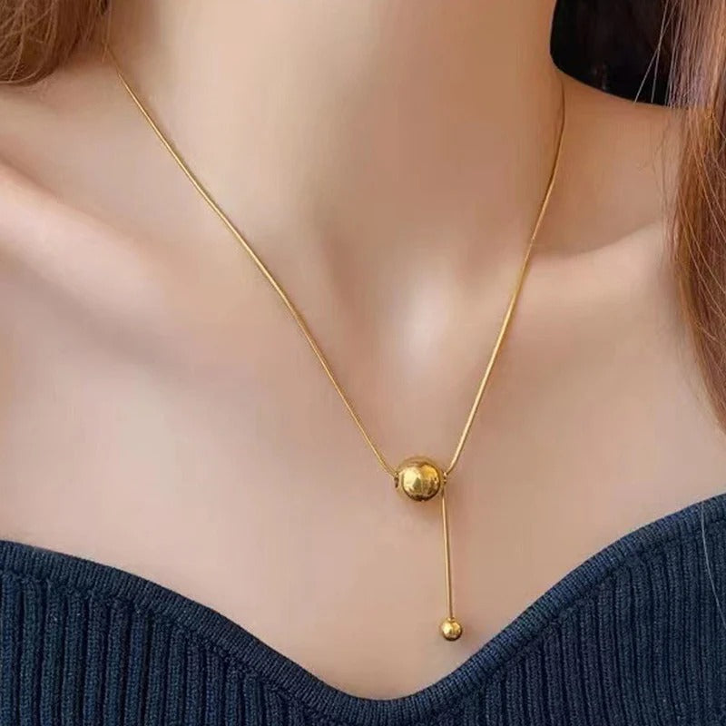 Driara 019 Gold Plated Minimal Ball Pendant Necklace for Women & Girls – Korean Style Elegant Chain