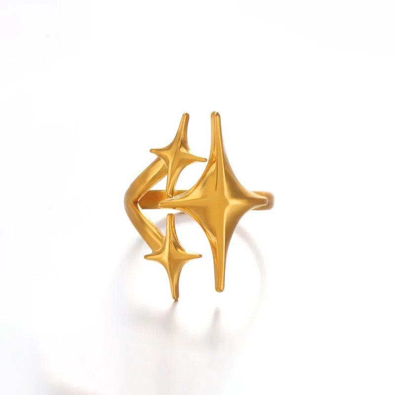 Driara 068 Golden Star Adjustable Ring for Women & Girls | Stylish Korean Shooting Star Design Ring | Anti-Tarnish Trendy Fashion Jewellery