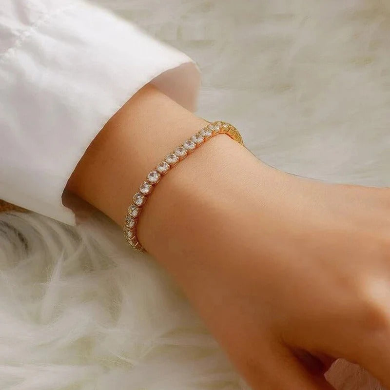 DRIARA 0193  Gold Plated CZ Tennis Bracelet for Women & Girls | Adjustable Diamond Look Bracelet