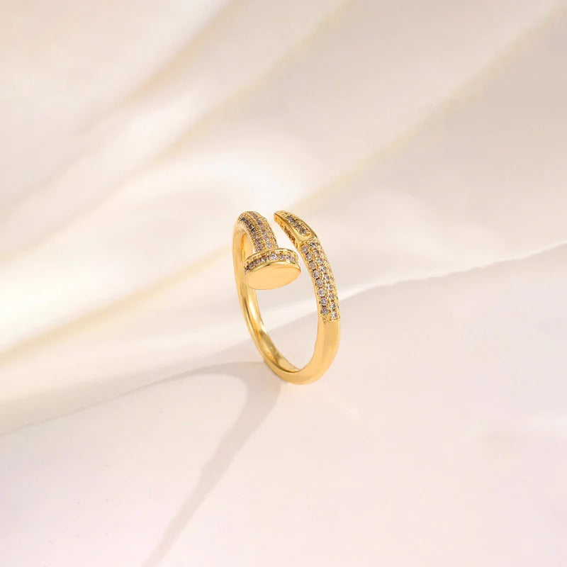 DRIARA 097 Gold-Plated Twisted Band AD Stone Adjustable Ring for Women | Elegant Korean Style | Daily Wear Jewellery