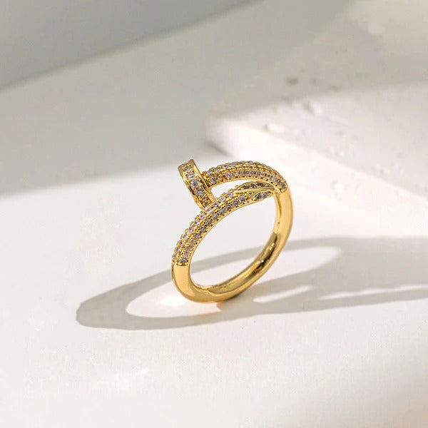 DRIARA 097 Gold-Plated Twisted Band AD Stone Adjustable Ring for Women | Elegant Korean Style | Daily Wear Jewellery