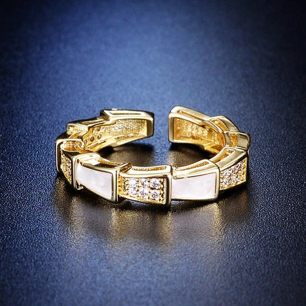 Driara 073 Premium Golden Adjustable Ring for Women | White Box Stone Design | Anti-Tarnish Korean Style Jewellery