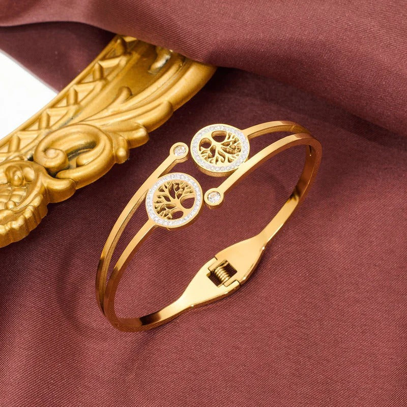 Driara 072 Golden Double Stone Openable Bracelet for Women & Girls | Premium Anti-Tarnish | Korean Party Wear Jewellery