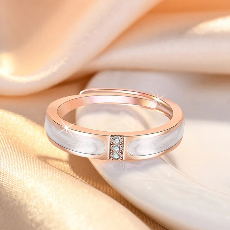 DRIARA 0172 Rose Gold Plated Minimal CZ Korean Adjustable Ring | Simple Elegant Finger Ring for Women & Girls