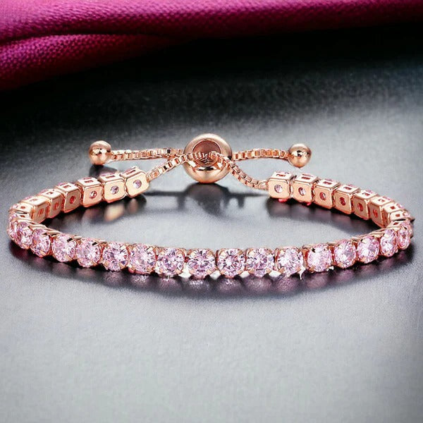 DRIARA 0190  Rose Gold Plated 4mm CZ Tennis Bracelet for Women & Girls | Adjustable Diamond Look Bracelet