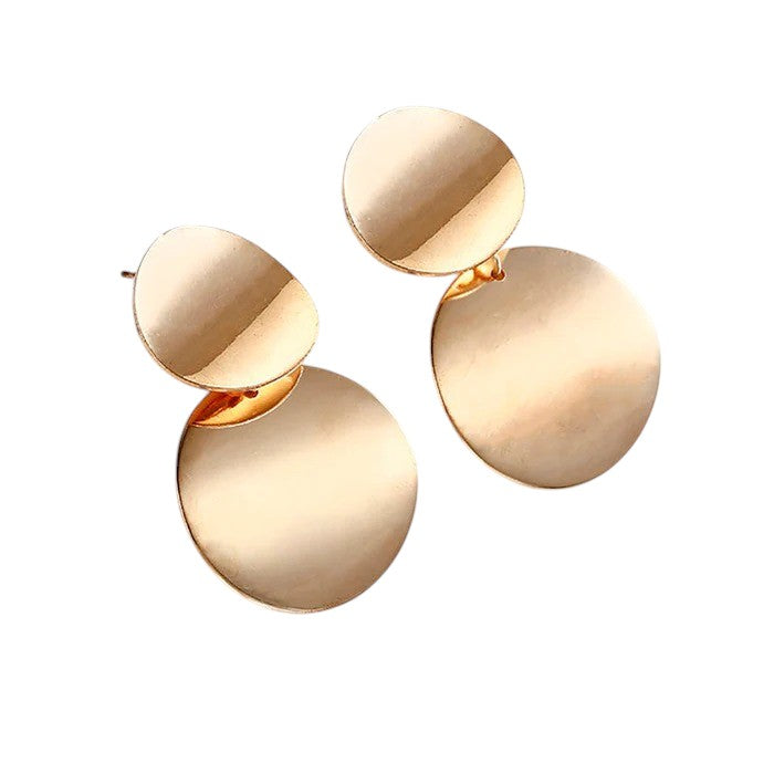 Driara 0133 Double Round Disc Drop Earrings | Korean Style Minimal & Elegant Drop Earrings for Women & Girls