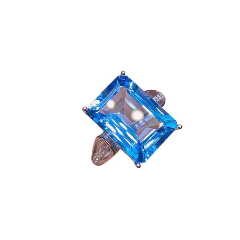 DRIARA 0153 Silver Plated Blue Crushed Ice Cut Teardrop Stone Ring | Premium American Diamond Finger Ring for Women