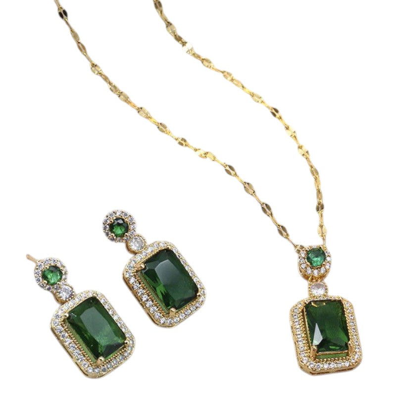 DRIARA 0107 Elegant Green Emerald Pendant & Earring Set for Women | Gold-Plated Necklace with Matching Earrings | Party & Daily Wear Jewellery